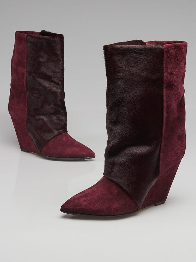Isabel Marant Bordeaux Pony Hair/Suede Lazio Wedges Boots Size 7.5/38