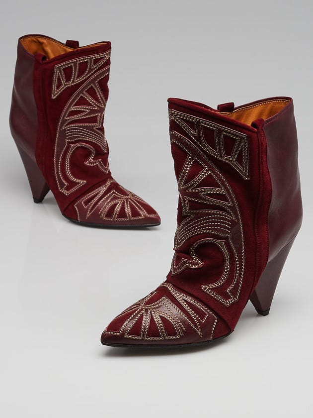 Isabel Marant Bordeaux Suede/Leather Embroidered Boots Size 7.5/38