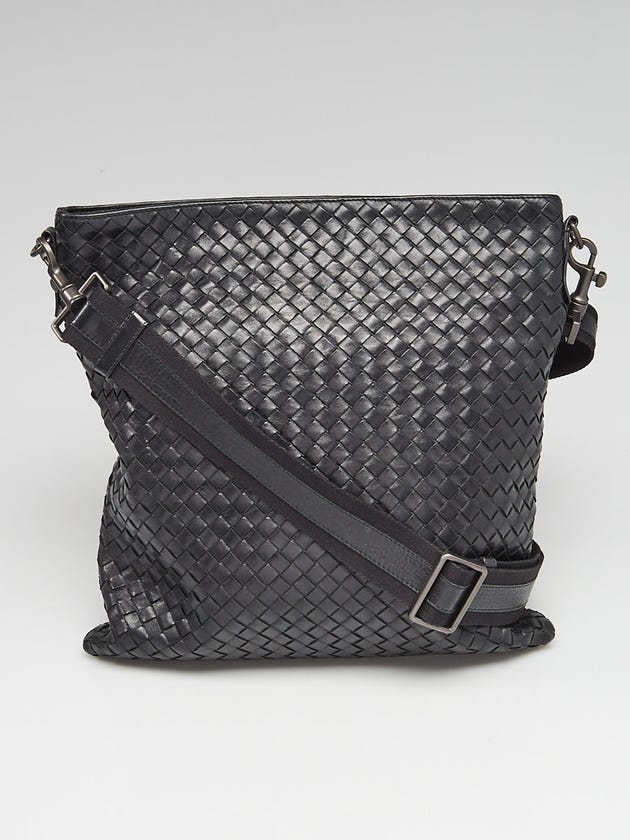 Bottega Veneta Black Intrecciato Woven Nappa Leather Large Messenger Bag
