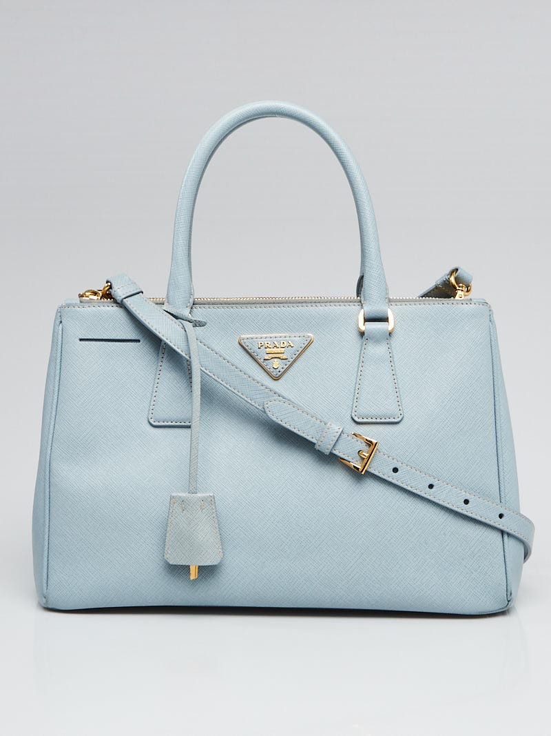 Prada Blue Saffiano Lux Leather Double Handle Small Tote Bag