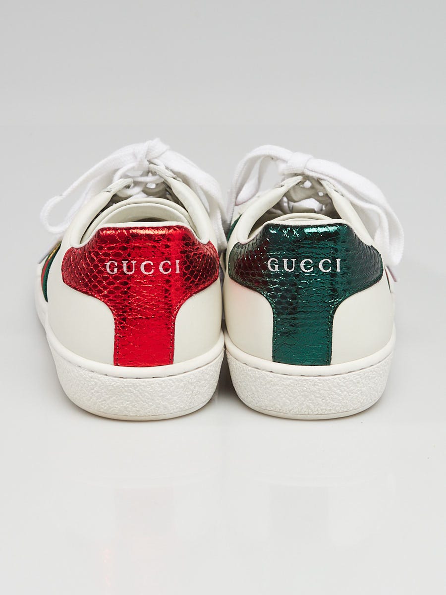 Gucci White Leather Vintage Web Bee New Ace Low-Top Sneakers