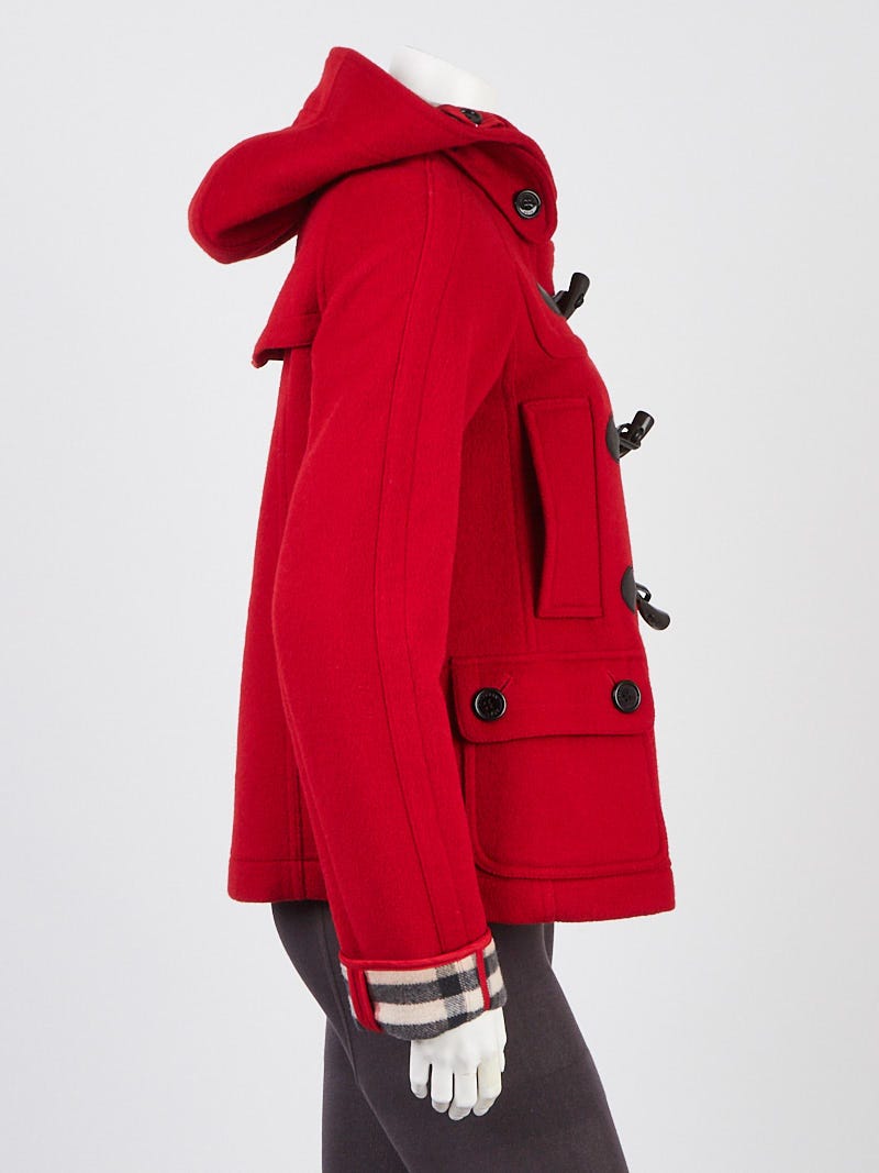 Burberry Red Wool Toggle Hooded Coat Size 4/38 - Yoogi's Closet