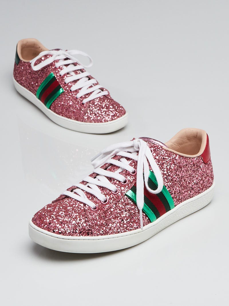 Centralisere Sygeplejeskole Justerbar Gucci Pink Glitter Leather Ace Sneakers Size 7/37.5 - Yoogi's Closet