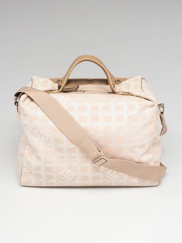 Chanel Beige Nylon CC Logo Travel Line Boston Duffle Bag