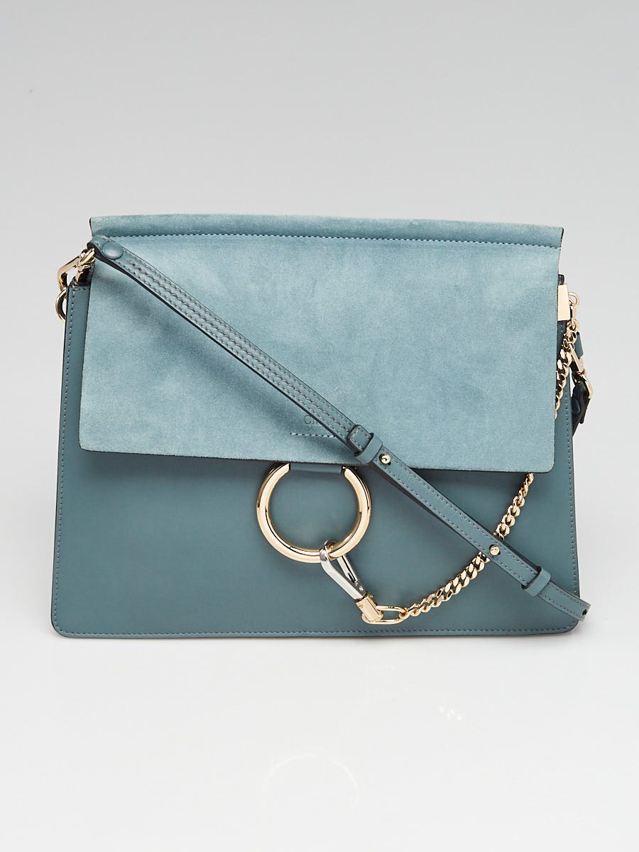 Chloe Cloudy Blue Leather and Suede Faye Medium Shoulder Bag Yoogi s Closet