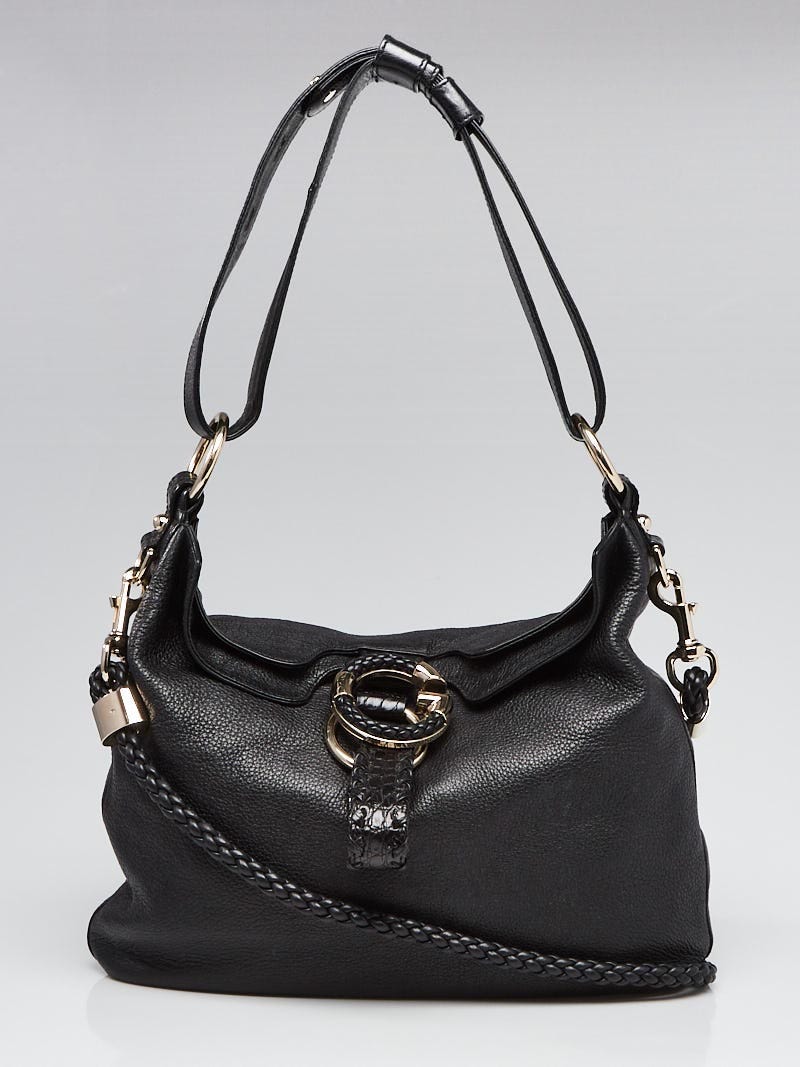 Gucci Black Pebbled Leather Wave Large Hobo Bag | Yoogi's Closet