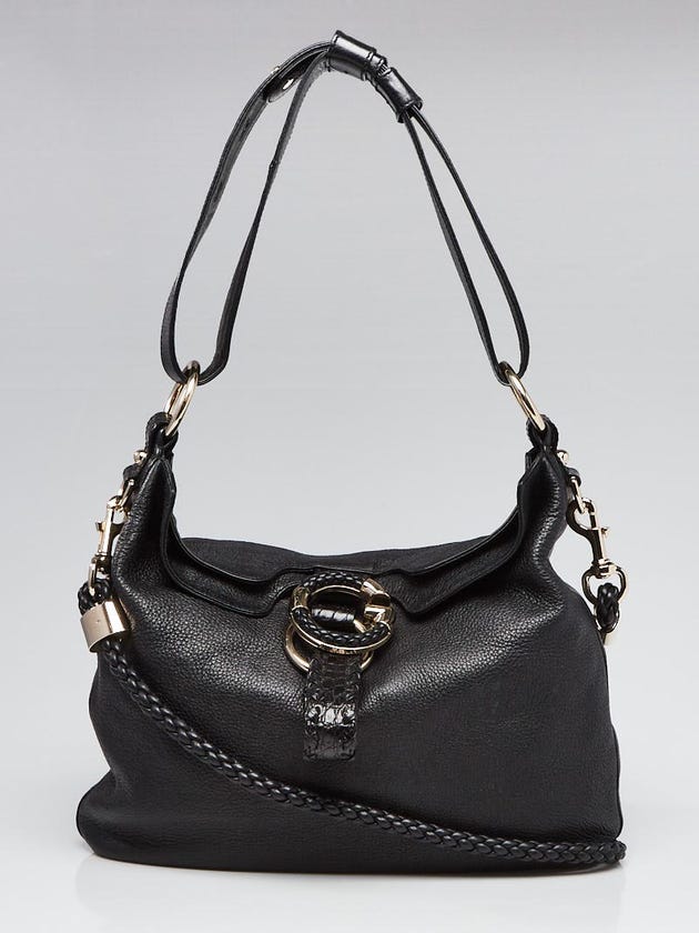 Gucci Black Pebbled Leather Wave Large Hobo Bag