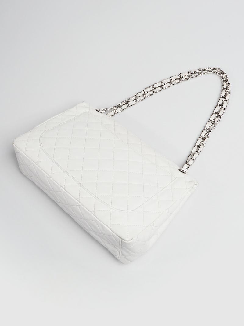 Chanel White Washed Caviar Leather Classic Maxi Jumbo XL Flap Bag