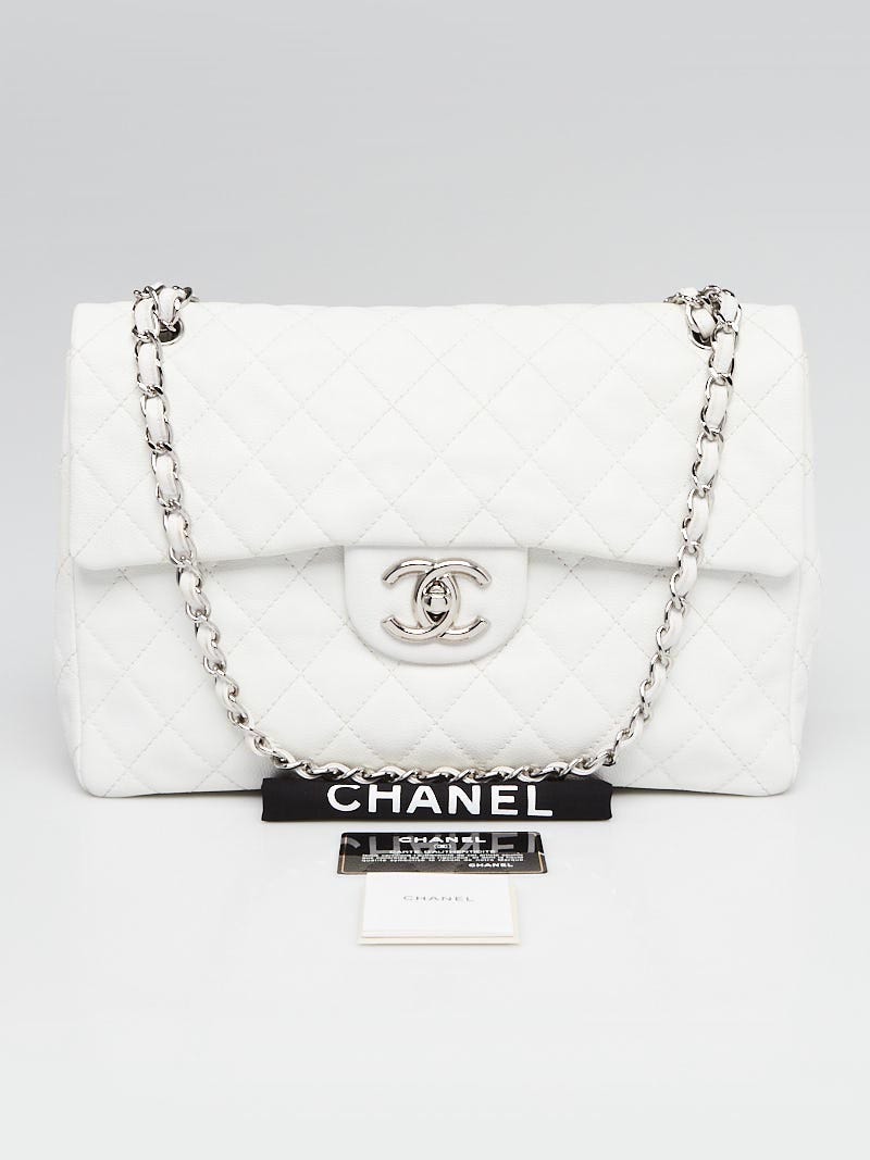 Chanel White Washed Caviar Leather Classic Maxi Jumbo XL Flap Bag - Yoogi's  Closet