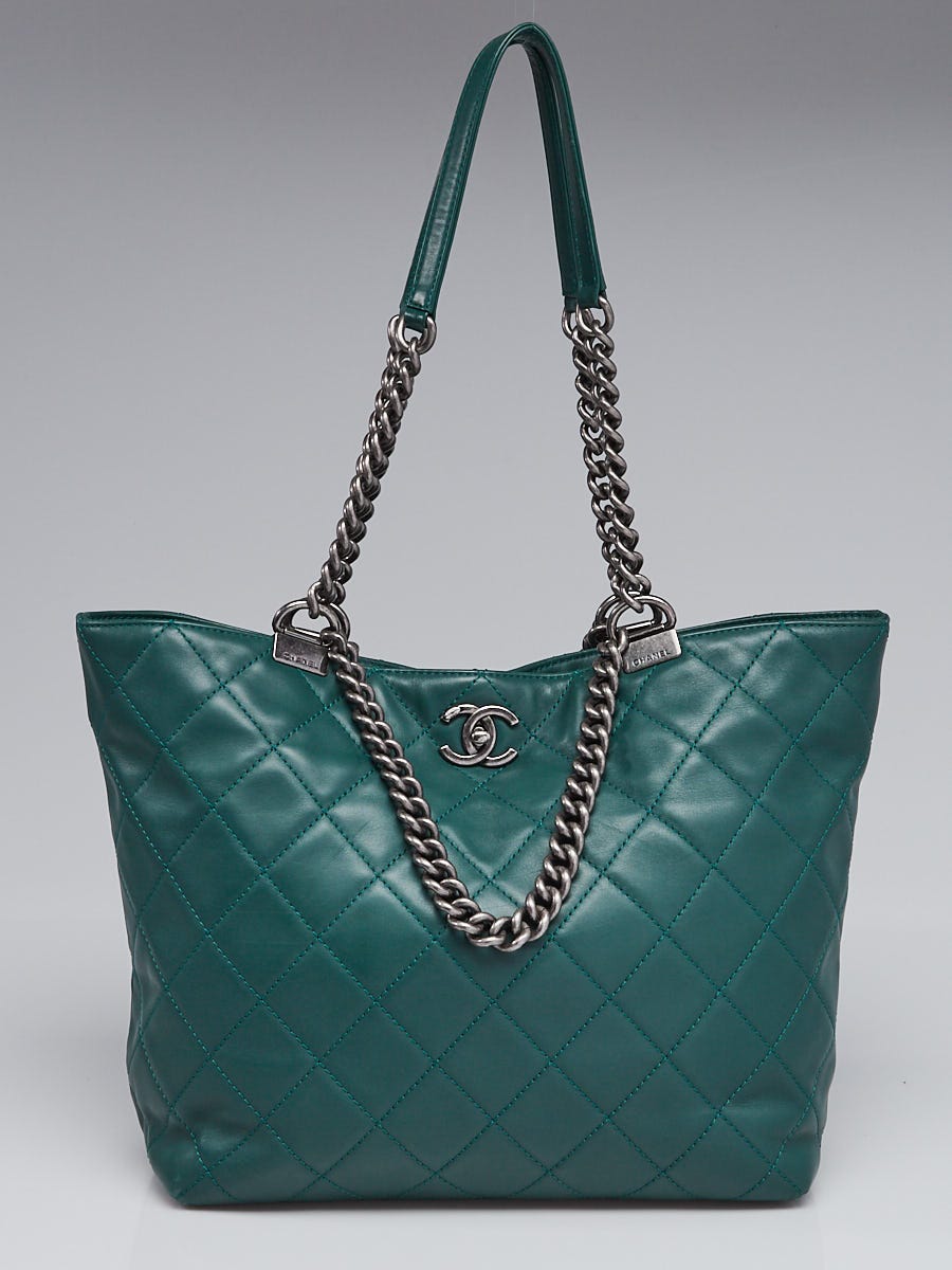 Chanel Green Quilted Lambskin Leather Double Handle Tote Bag