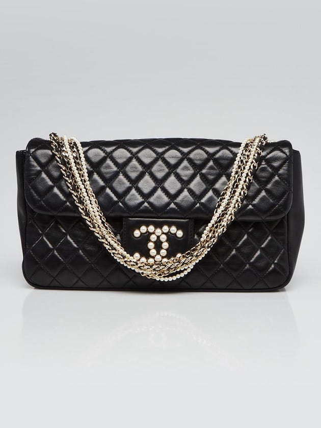 Chanel Black Quilted Lambskin Leather Westminster Pearl Medium Flap Bag