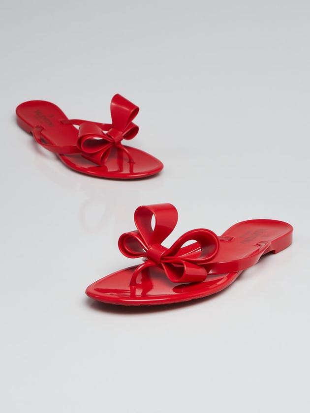 Valentino Red Rubber Jelly Couture Bow Thong Sandals Size 9.5/40
