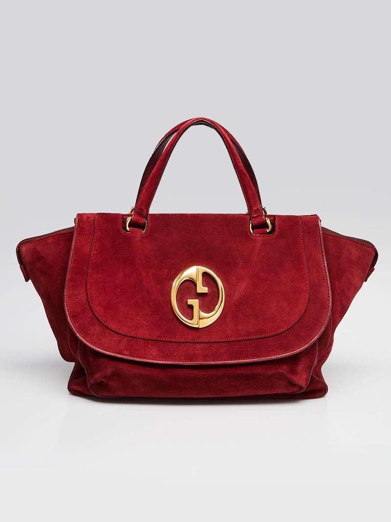 Gucci Burgundy Suede 1973 Top Handle Tote Bag | Yoogi's Closet