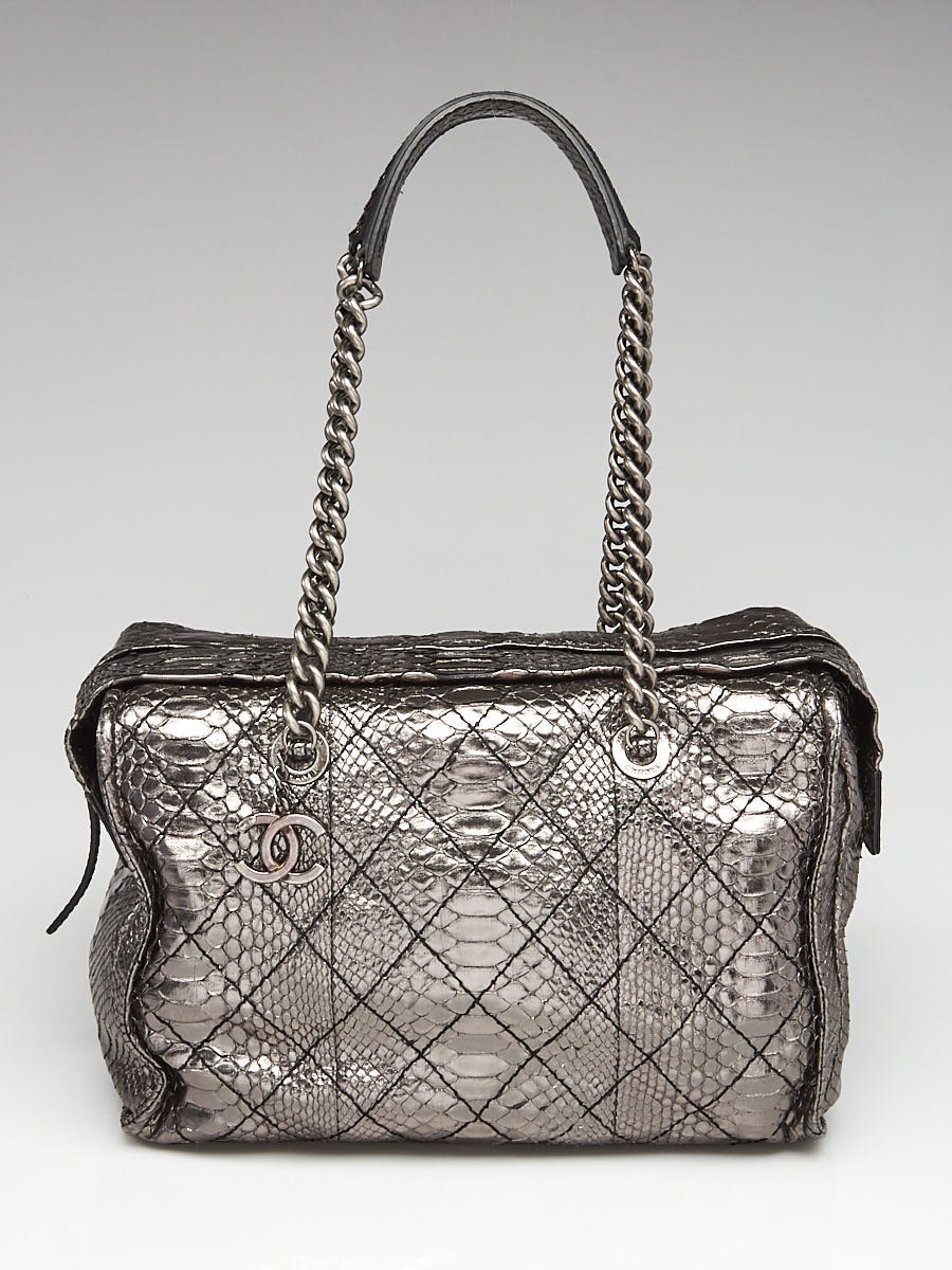 Chanel Silver Python Large Shoulder Bag | Yoogi's Closet