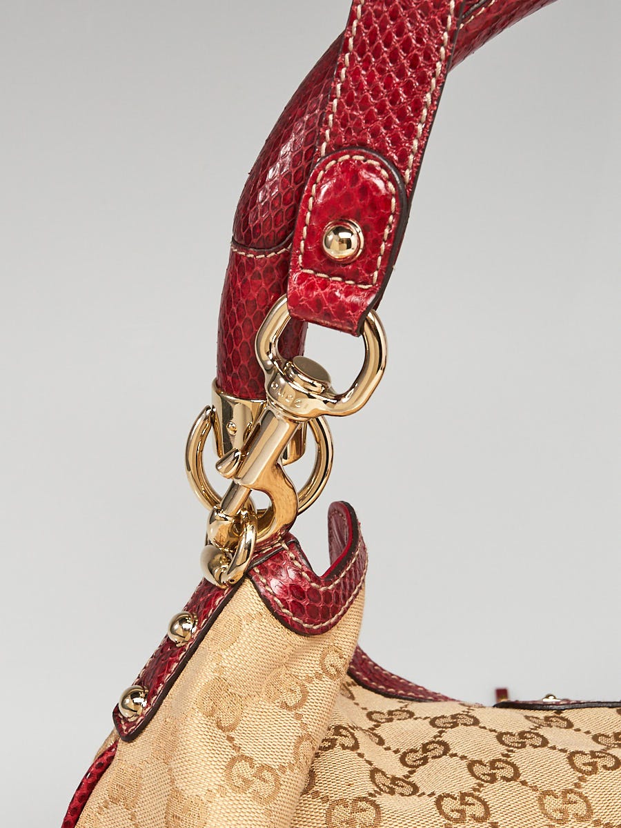 Gucci Limited Edition Monogram Beige GG Canvas Red Snakeskin
