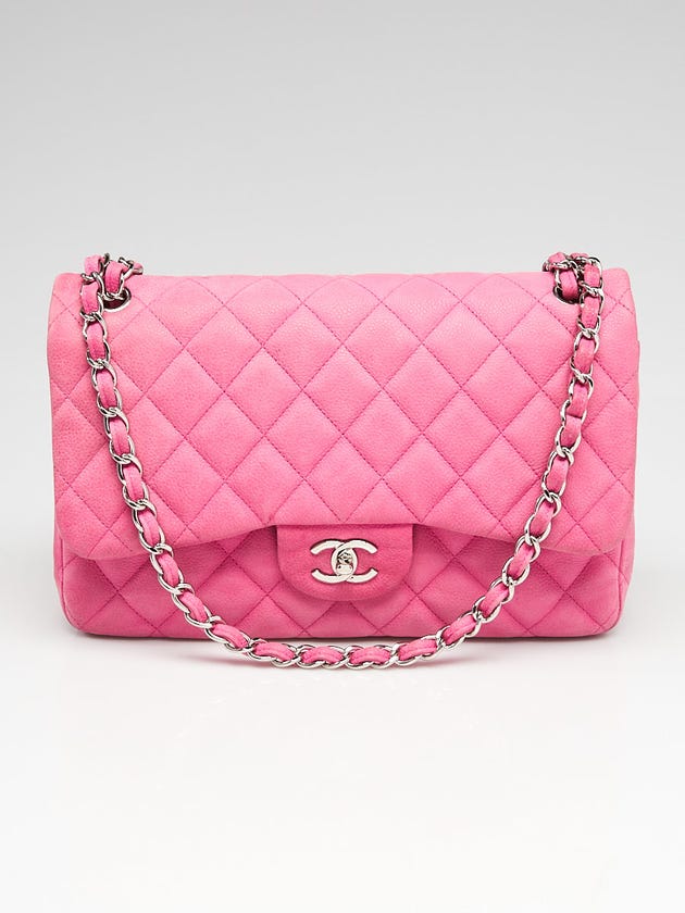 Chanel Pink Quilted Matte Caviar Leather Classic Jumbo Double Flap Bag