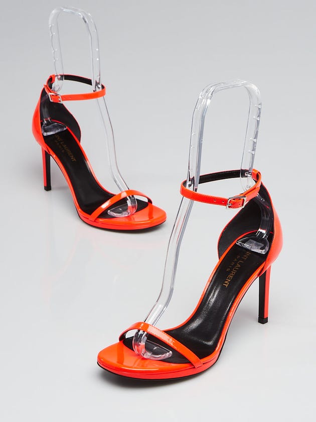 Yves Saint Laurent Neon Orange Patent Leather Jane Sandal Heel Size 6.5/37