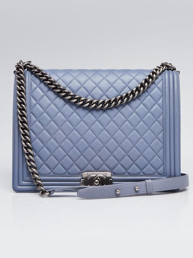 Chanel Blue Quilted Lambskin Leather Large Boy Bag