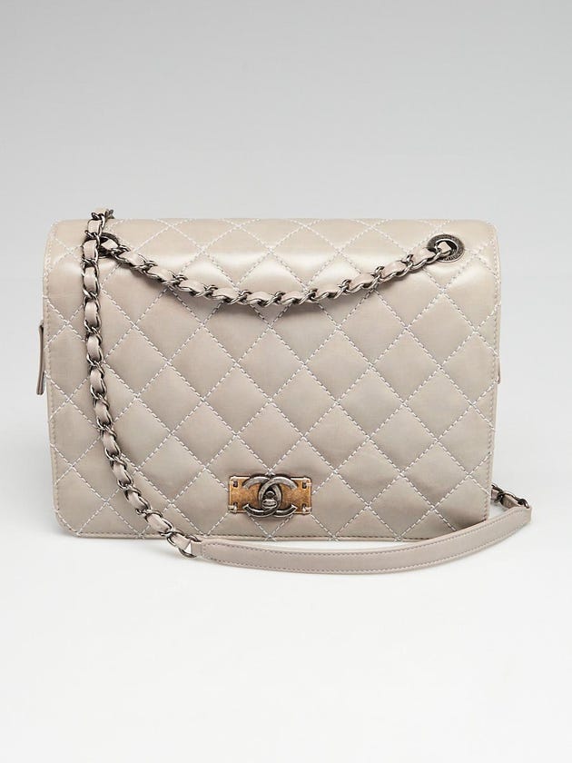 Chanel Grey Quilted Leather Flap and Zip Bag