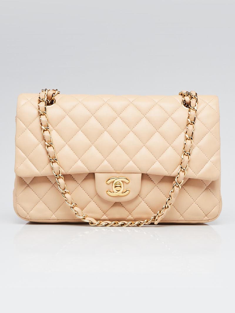 Chanel Beige Quilted Lambskin Leather Classic Medium Double Flap
