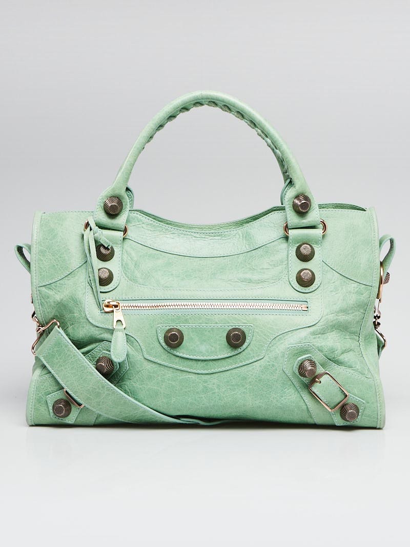 Balenciaga Vert D'eau Lambskin Leather Giant 21 Rose Gold City Bag