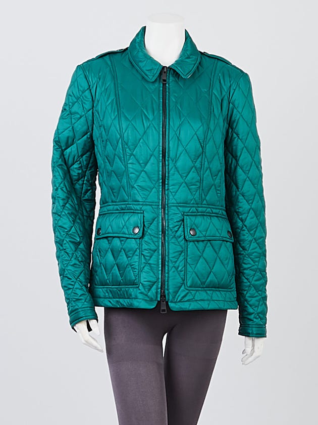 Burberry Bright Racing Green Quilted Nylon Ivymoore Zip Jacket Size XL