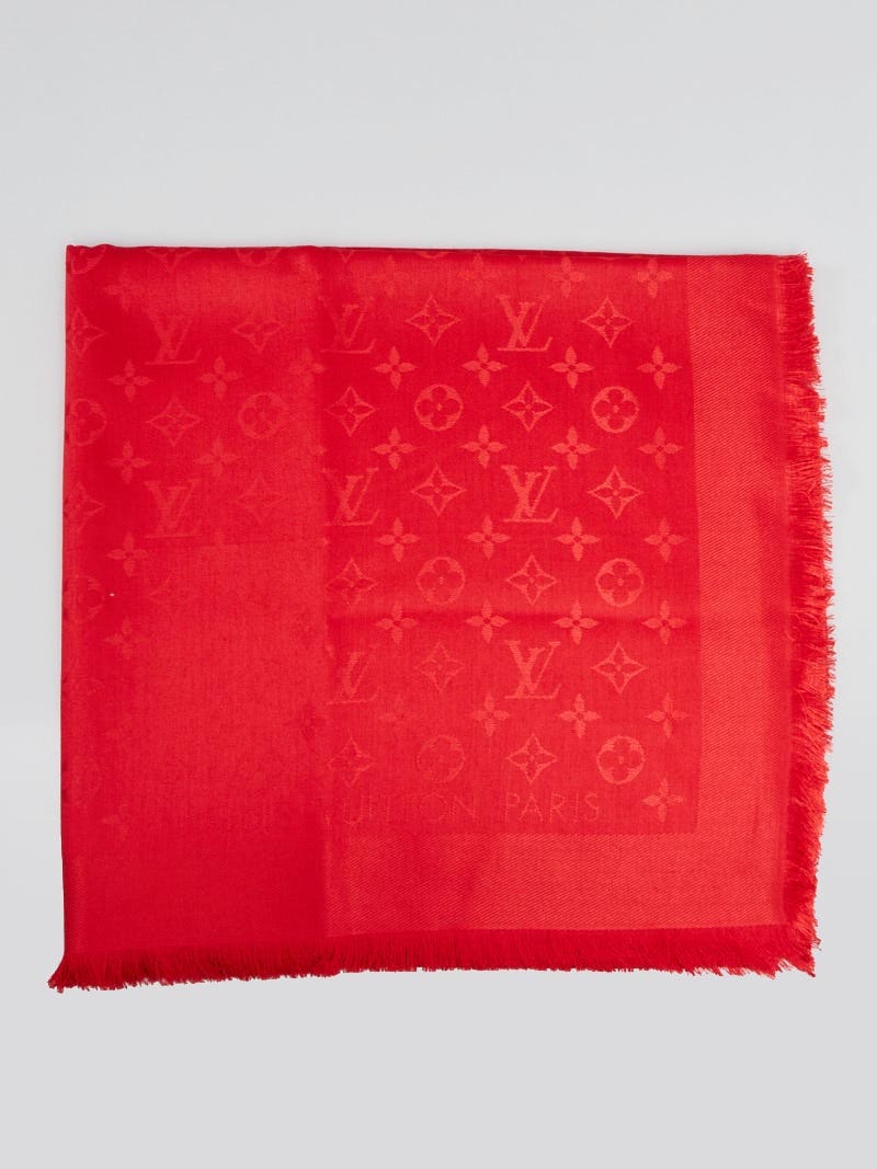 LOUIS VUITTON Monogram Red Silk Wool Shawl