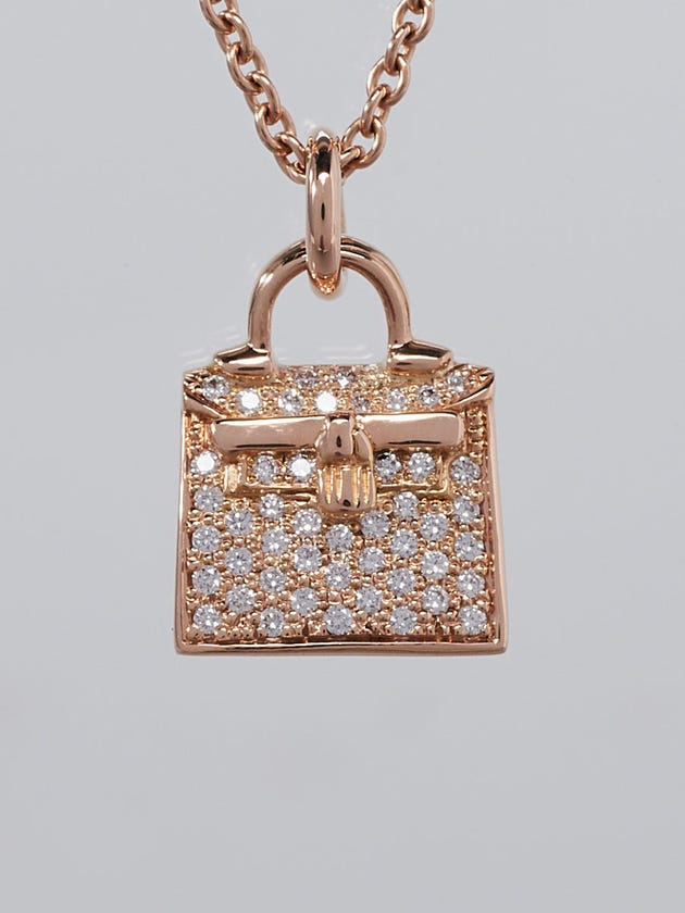 Hermes 18k Rose Gold and Diamond Birkin Pendant