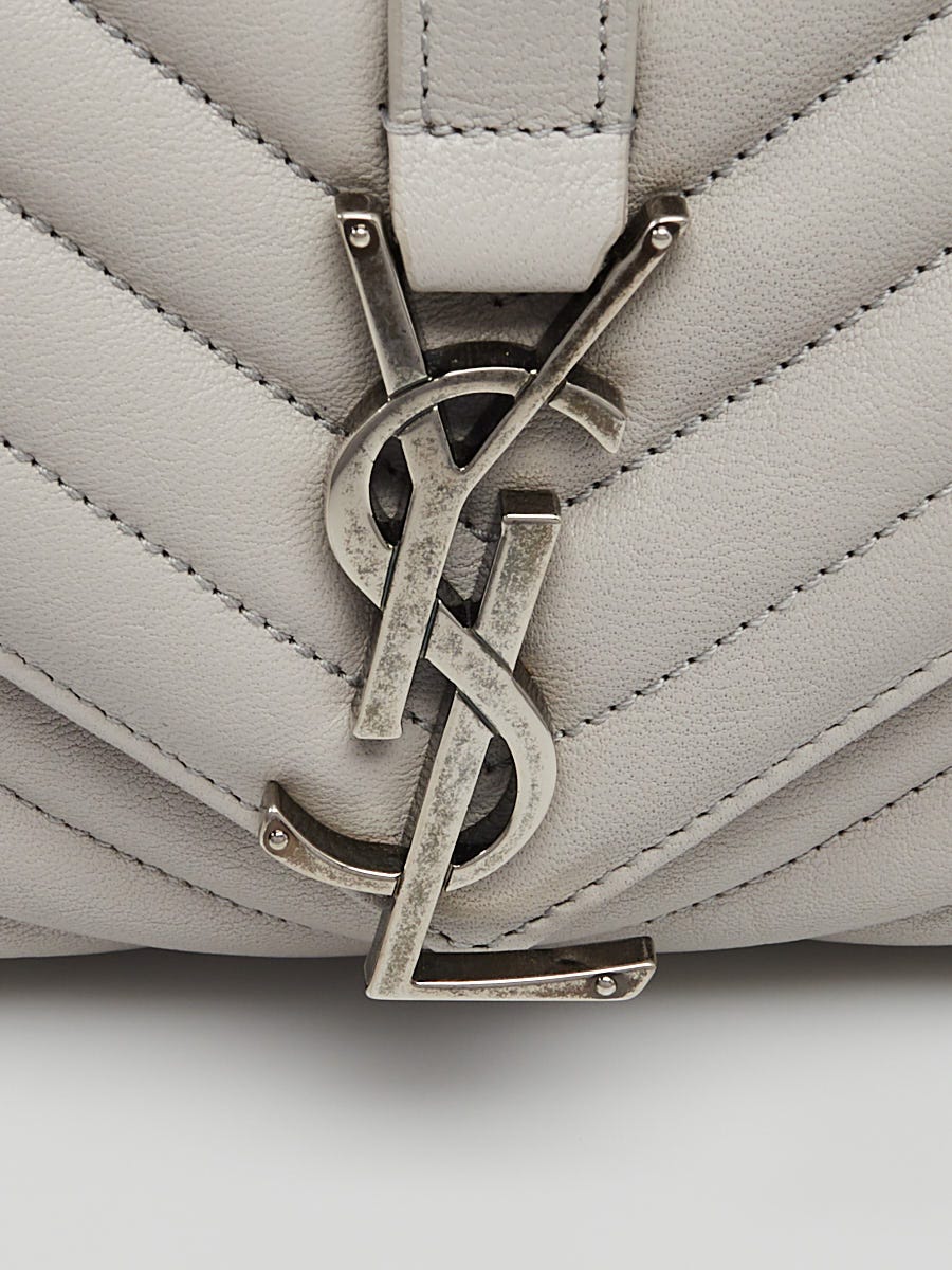 Yves Saint Laurent Grey Chevron Quilted Leather Monogram Medium College Bag  - Yoogi's Closet