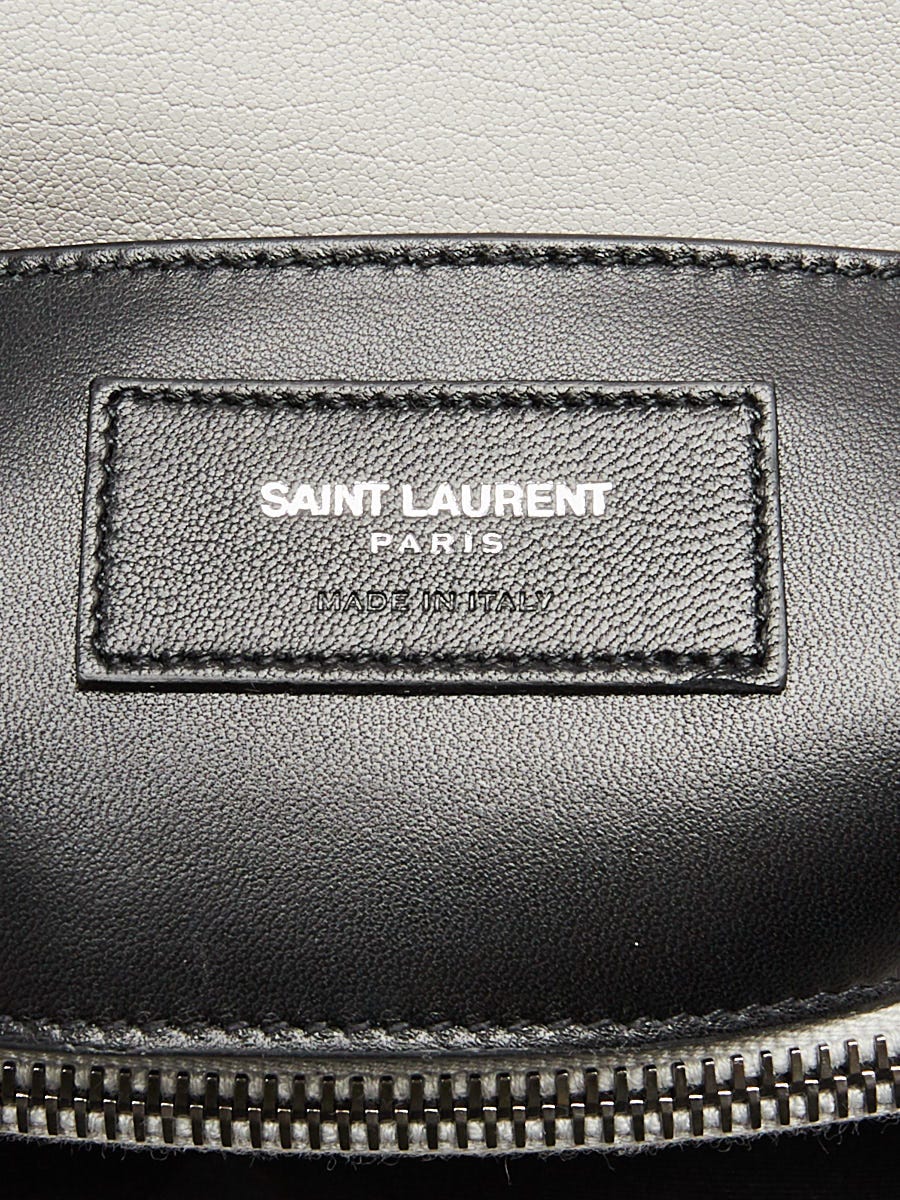 Yves Saint Laurent Light Grey Chevron Quilted Leather