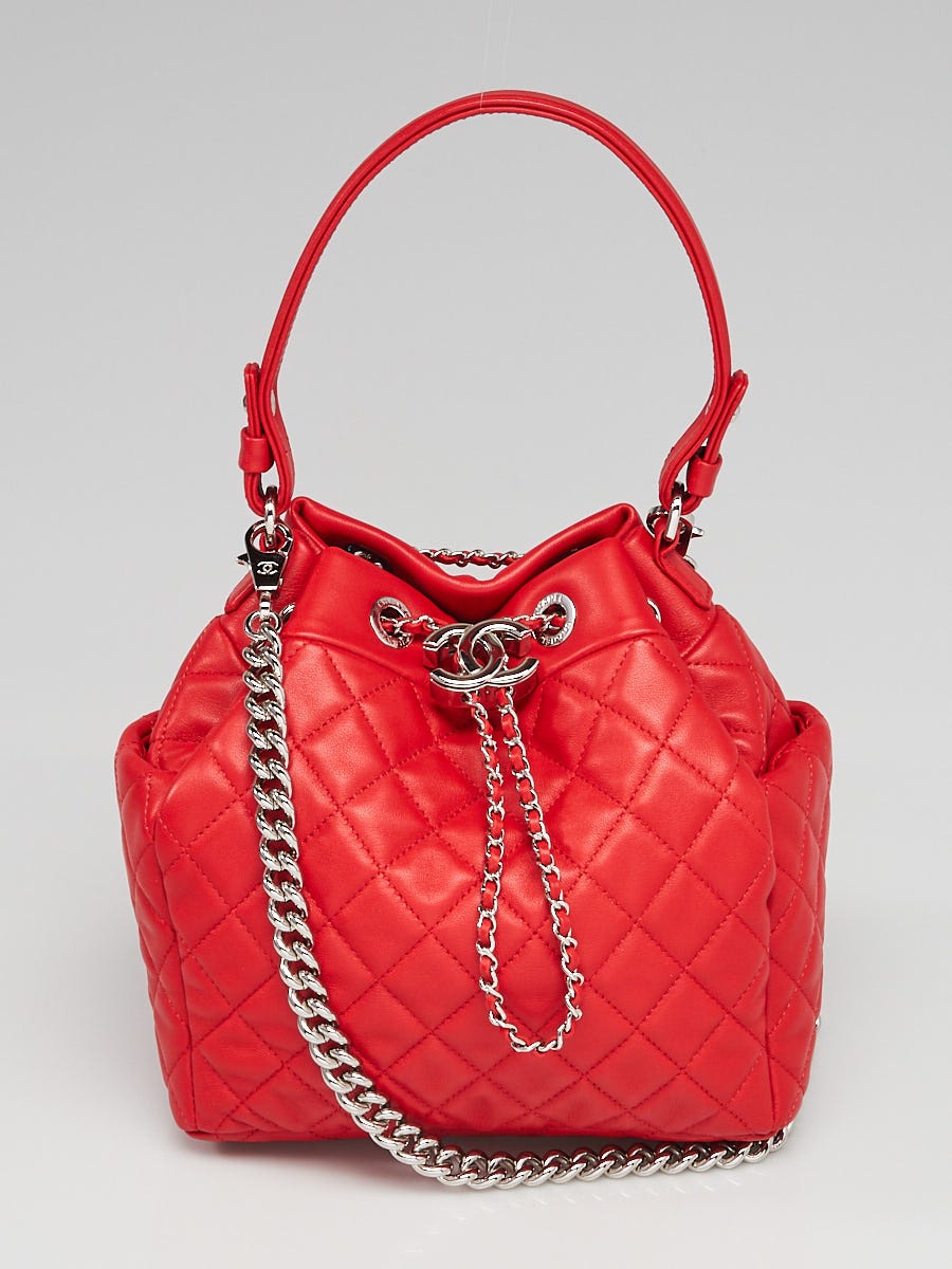 Chanel Red Quilted Lambskin Leather Drawstring Bag Yoogi s Closet