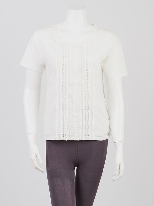 Yves Saint Laurent White Cotton Lace T-Shirt Size 4/36