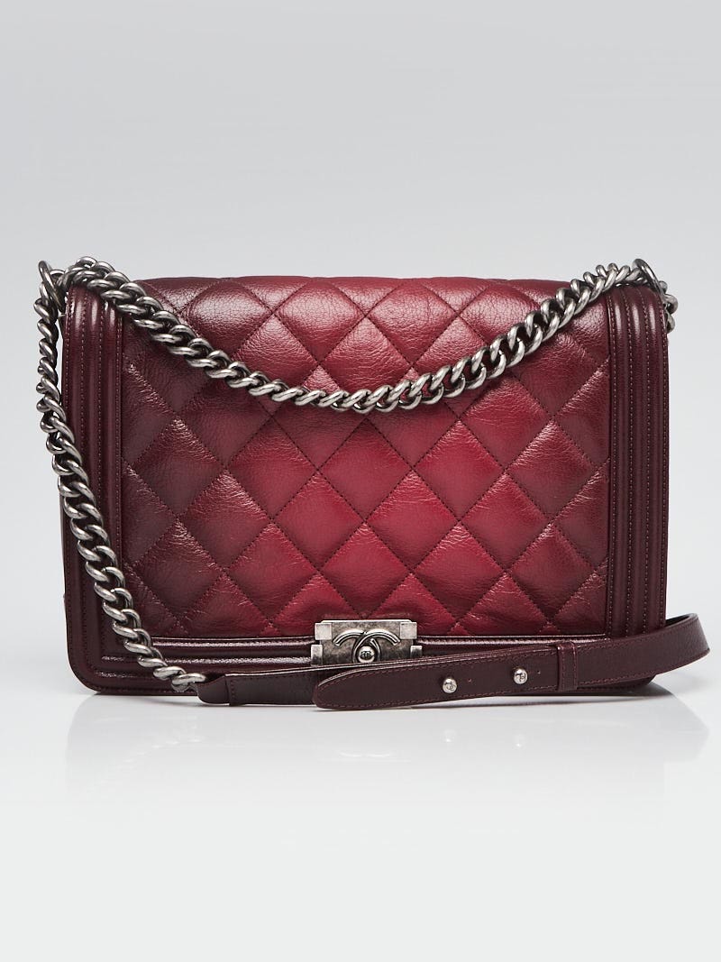 Chanel Oxblood Ombre Quilted Glazed Leather Large Boy Bag