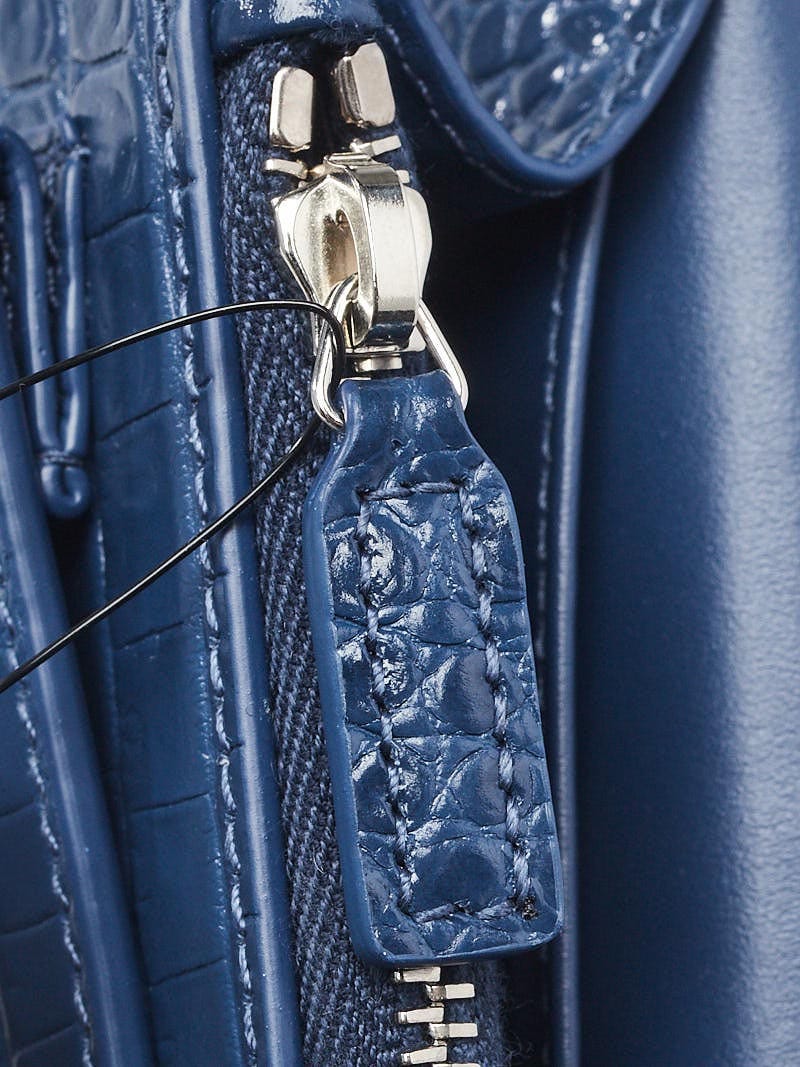 Yves Saint Laurent Denim Crocodile Embossed Leather Wallet