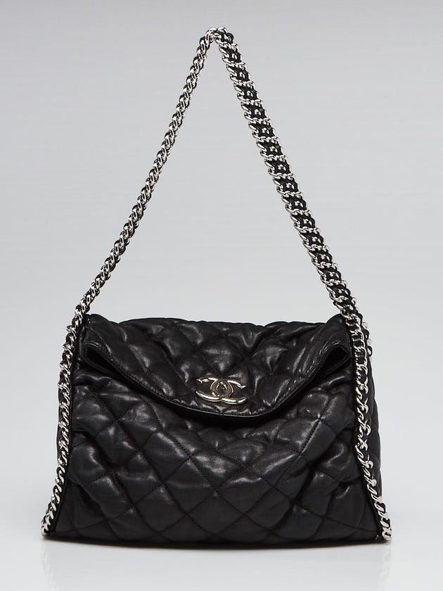 Chanel Black Quilted Leather Chain Around Hobo Bag