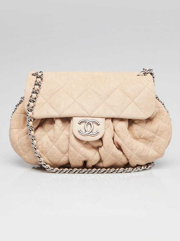 Chanel Beige Quilted Lambskin Leather Chain Around Medium Messenger Bag