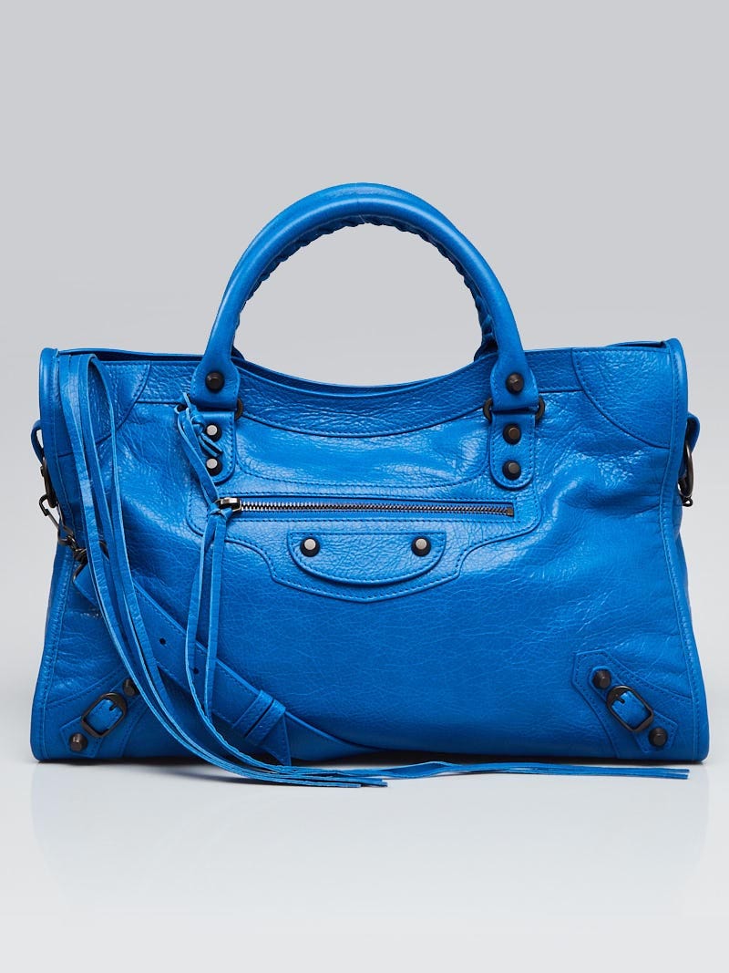 Balenciaga Bleu Rivage Lambskin Leather AJ Motorcycle City Bag Yoogi s Closet