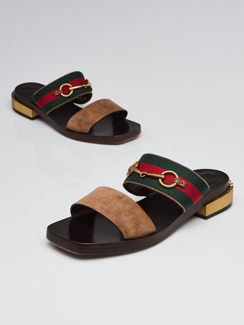 Gucci Brown Suede Double Band Querelle Sandal Size 7.5 38
