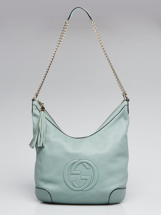Gucci Light Blue Pebbled Leather Soho Shoulder Chain Hobo Bag