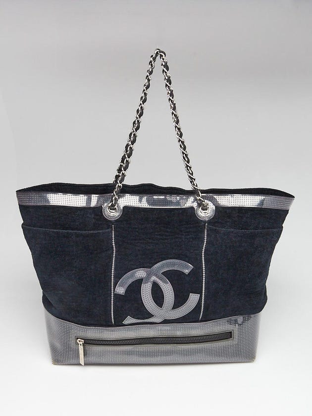 Chanel Black Terry Cloth CC Extra Large Tote Bag