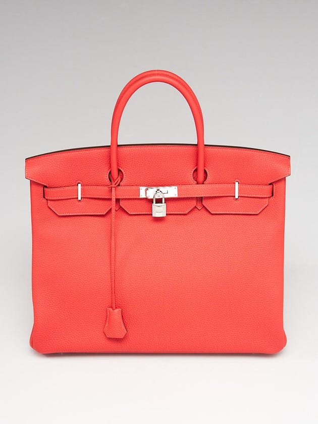 Hermes 40cm Rouge Pivione Togo Leather Palladium Plated Birkin Bag