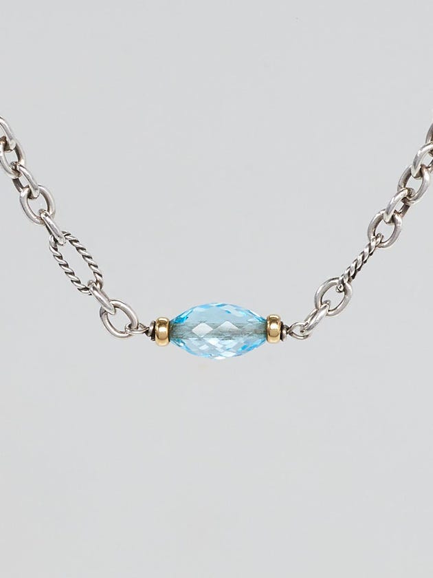David Yurman Sterling Silver Figaro Chain and Blue Topaz 16" Necklace