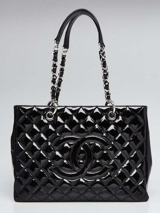 Chanel Black Quilted Patent Leather Grand Shopping Tote Bag