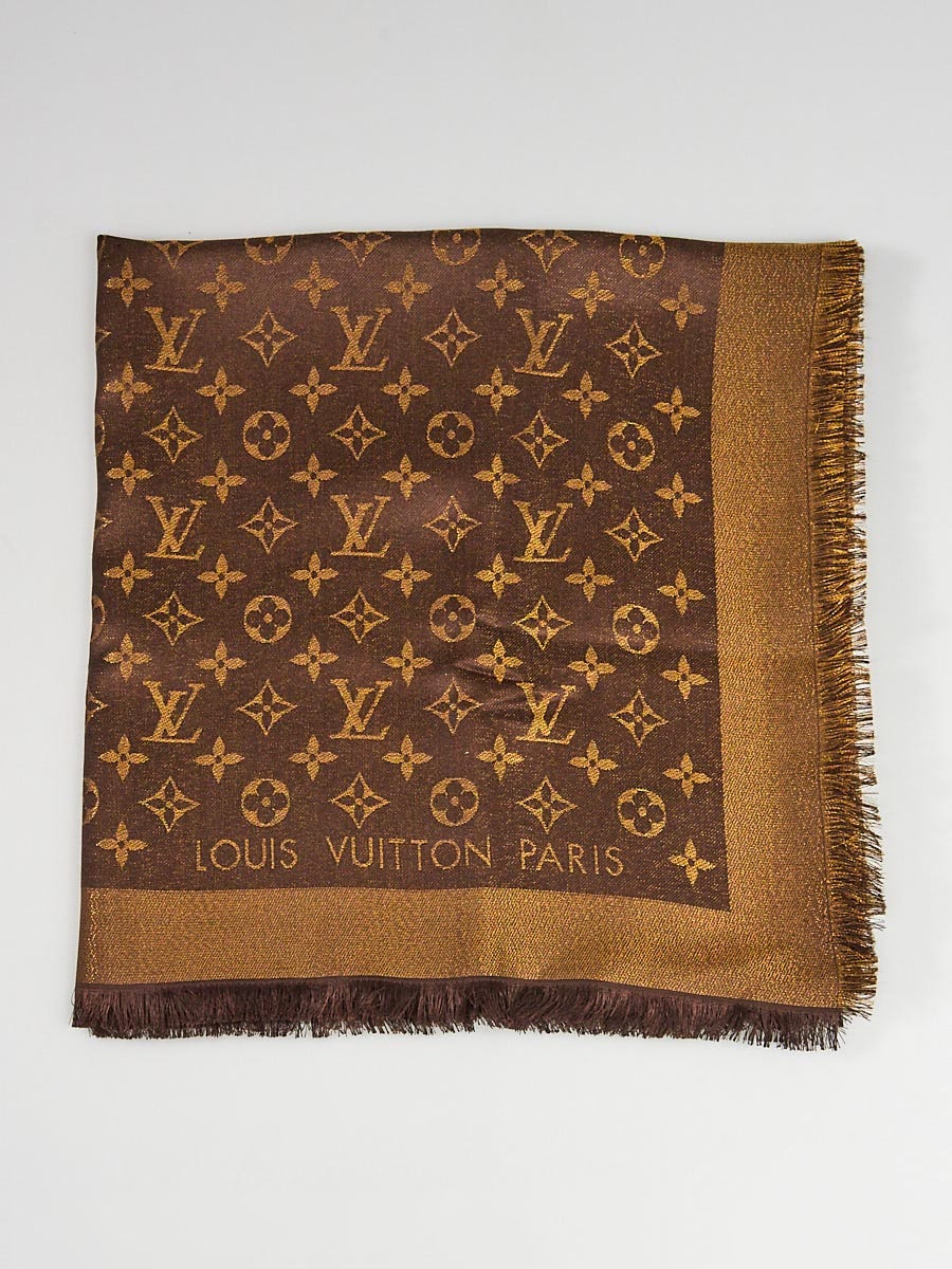 Louis Vuitton Brown Monogram Silk/Metal/Wool Shine Shawl - Yoogi's Closet