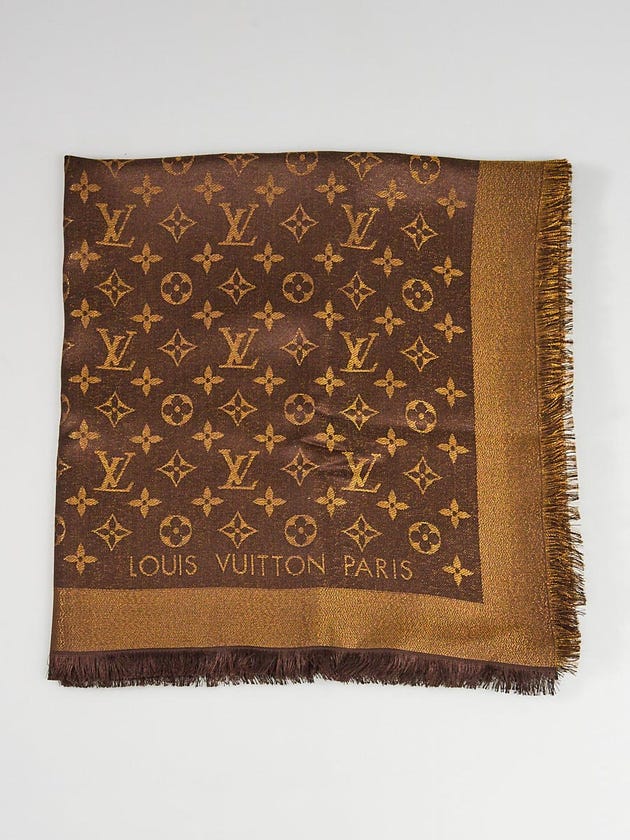 Louis Vuitton Bronze Monogram Wool/Silk Shine Shawl Scarf