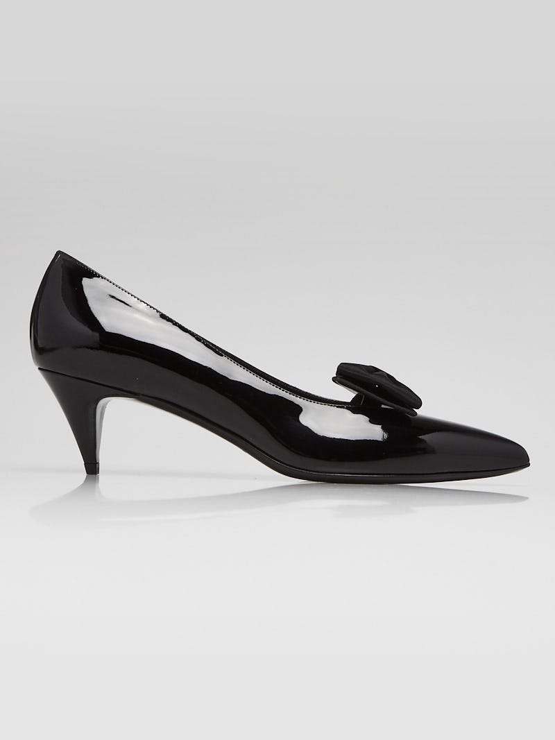 Yves Saint Laurent Black Patent Leather Kitten Heel Bow Pumps Size 9.5 40 Yoogi s Closet