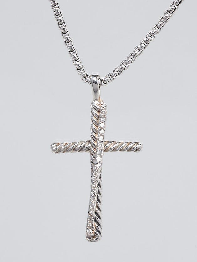 David Yurman Sterling Silver and Diamond Crossover Cross Pendant Necklace