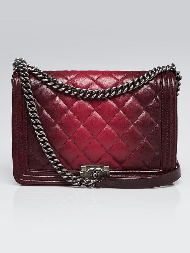 Chanel Oxblood Ombre Quilted Glazed Leather Large Boy Bag
