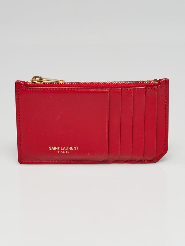 Yves Saint Laurent Red Leather 5 Fragments Zip Card Case