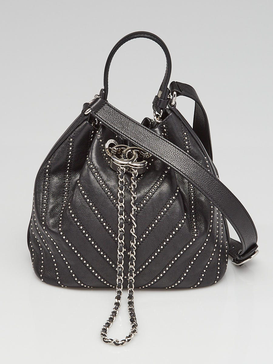 Chanel Black Leather Stud Wars Small Drawstring Bag - Yoogi's Closet